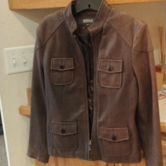 Kenneth Cole Reaction  Leather Zip up Jacket, brown, VINTAGE, SZ  Large - Picture 14 of 14